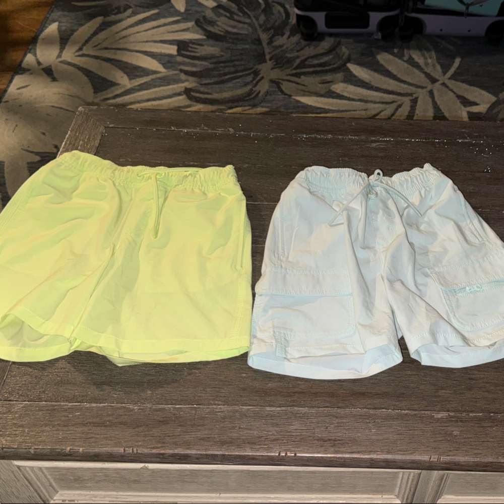 2 New Boys Swim Shorts trunks Bathing Suit 8/M, neon yellow & baby blue